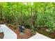 Serene backyard garden with a bench, lush greenery, and walkway, offering a peaceful retreat at 1560 Bubbling Creek Ne Rd, Atlanta, GA 30319