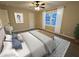This bedroom features a ceiling fan, light-colored walls, and new flooring at 550 Oglesby Bridge Se Rd, Conyers, GA 30094