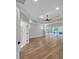 Primary bedroom with wood floors, trey ceiling and deck access with fireplace at 1461 Leach Dr, Lawrenceville, GA 30045