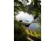 Waterfront backyard featuring a dock with a boat, and lush greenery with views of the lake at 3800 Schooner Rdg, Alpharetta, GA 30005