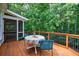Outdoor deck area with furniture, railing, and view of lush greenery at 10830 Carrara Cv, Alpharetta, GA 30022