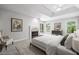 Serene main bedroom with a fireplace, tray ceiling, and access to a private deck at 110 Westchester Way, Alpharetta, GA 30005