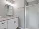 Bathroom featuring modern vanity with a granite countertop and a shower stall at 2566 Walden Lake Dr, Decatur, GA 30035