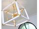 Close up of a stylish, geometric chandelier with white and gold accents, enhancing the room's decor at 3379 Rennes Ne Dr, Brookhaven, GA 30319