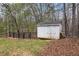 Fenced backyard with a tool shed at 4150 E Chapel Hill Rd, Douglasville, GA 30135
