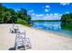 Sandy lakefront beach with lifeguard chairs, picnic tables and calm clear blue water at 8088 Lakeview Pkwy, Villa Rica, GA 30180