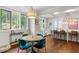 Cozy breakfast nook with stylish blue chairs, a round table, and ample natural light from surrounding windows at 7255 Old Rico Rd, Chattahoochee Hills, GA 30268