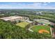 Aerial view of the community's amenities, including a school and athletic fields at 2045 Calmwater Ct, Suwanee, GA 30024