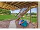 Backyard patio area with stairs leading to the yard, showcasing outdoor access and lake views in the background at 2045 Calmwater Ct, Suwanee, GA 30024