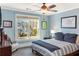 Comfortable bedroom with a ceiling fan, gray walls, and views of the neighborhood at 2217 Virginia Ne Pl, Atlanta, GA 30305