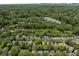 Aerial view showcasing the neighborhood's lush greenery with city skyline in the far background at 626 Kimberly Ne Ln, Atlanta, GA 30306
