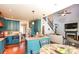 Eat in kitchen with custom blue cabinets and stainless steel appliances at 190 Country Club Dr, Hiram, GA 30141