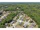 An overhead shot of a neighborhood with houses nestled among trees and cul-de-sacs and manicured green spaces at 2109 Cape Ivey Ct, Dacula, GA 30019