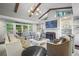 Cozy living room boasts a fireplace, custom built-ins, and French doors to the backyard at 3251 Pinestream Nw Rd, Atlanta, GA 30327