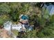 Aerial view of a beautiful home nestled among mature trees, featuring a private swimming pool at 9995 Huntcliff Trce, Atlanta, GA 30350
