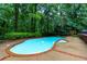 Backyard swimming pool surrounded by mature trees offering a private retreat with natural beauty at 9995 Huntcliff Trce, Atlanta, GA 30350