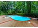 Backyard swimming pool surrounded by mature trees offering a private retreat with natural beauty at 9995 Huntcliff Trce, Atlanta, GA 30350