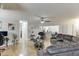 Cozy living room featuring hardwood floors, recessed lighting, and a view of the dining area at 376 Paula Ct, Lawrenceville, GA 30046
