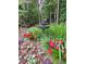 Landscaped backyard with a small fountain surrounded by flowers and greenery at 4056 Kingsley Park Ct, Peachtree Corners, GA 30096