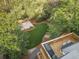Aerial view of backyard featuring manicured lawn, patio, and greenery providing a private outdoor space at 582 Lakeshore Ne Dr, Atlanta, GA 30307