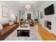 Open living room with hardwood floors, a fireplace, and comfortable leather sofas at 582 Lakeshore Ne Dr, Atlanta, GA 30307