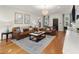 Elegant living room featuring a patterned rug, wood floors, and a cozy seating arrangement at 582 Lakeshore Ne Dr, Atlanta, GA 30307