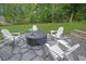 Inviting backyard patio features stone pavers, fire pit, and adirondack chairs at 779 Sanders Rd, Cumming, GA 30041