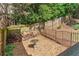 Private backyard area featuring wood-chip ground cover and a decorative bird bath at 2005 Sweetgum Trl, Cumming, GA 30041