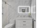Bathroom featuring a toilet, vanity with sink, medicine cabinet, and a shower at 1015 Dunbar Dr, Dunwoody, GA 30338