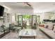 Open living room with fireplace, built-ins, hardwood floors and backyard access at 3182 Windsor Lake Ne Dr, Atlanta, GA 30319