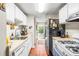 Kitchen with sleek white cabinets, laminate floors, and modern appliances at 3184 Newcastle Way, Snellville, GA 30039