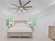 Spacious main bedroom featuring a tray ceiling, ceiling fan, and serene ambiance at 605 Buttercup Trce, Johns Creek, GA 30022