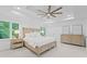 Spacious main bedroom featuring a tray ceiling, ceiling fan, and serene ambiance at 605 Buttercup Trce, Johns Creek, GA 30022