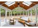 Comfortable screened porch with ceiling fan and wooden seating at 605 Buttercup Trce, Johns Creek, GA 30022