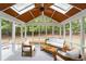 Comfortable screened sunroom with skylights, wood ceiling fan and great outdoor view at 605 Buttercup Trce, Johns Creek, GA 30022