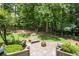 Spacious backyard with lush greenery, a stone patio, and a charming playset at 5034 Kingsbridge Pass, Powder Springs, GA 30127