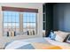 Comfortable murphy bed with blue and gold bedding, complemented by city views from the bright window at 199 14Th Ne St # 2312, Atlanta, GA 30309