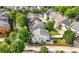 An aerial view displays a well-maintained backyard, mature trees, and a residential neighborhood at 3826 Baxley Village Trl, Suwanee, GA 30024