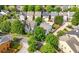 Aerial view of a neighborhood showcasing the layout of houses and tree-lined streets at 3826 Baxley Village Trl, Suwanee, GA 30024