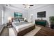 Spacious main bedroom suite boasting a tray ceiling, hardwood floors, and stylish decor at 3826 Baxley Village Trl, Suwanee, GA 30024