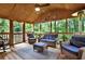 Screened-in porch with comfortable seating, a ceiling fan, and wood ceiling at 4353 White Oak Dr, Sugar Hill, GA 30518