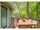 Staged back deck with a wooden dining table, chairs and garden view, perfect for relaxation at 6015 Sumit Nw Ct, Kennesaw, GA 30152