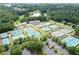 Aerial view showcases multiple tennis courts with lush green surroundings and parking at 101 Misty Valley Dr, Canton, GA 30114