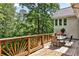 Outdoor deck with a dining table, chairs, and views of the surrounding green space at 2682 Boulder Creek Ne Dr, Roswell, GA 30075