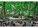 Inviting stone fire pit area next to creek surrounded by a lush wooded setting at 2682 Boulder Creek Ne Dr, Roswell, GA 30075
