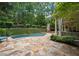 Inviting backyard with pool, flagstone patio and outdoor fireplace at 4101 Rickenbacker Ne Dr, Atlanta, GA 30342