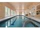 Long indoor pool with wood-paneled walls and ceiling plus lots of natural light at 5102 Chastleton Dr, Stone Mountain, GA 30087