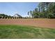 Lush, landscaped backyard with freshly laid pine straw, green grass, and large, mature trees at 485 Discovery Lake Dr, Fayetteville, GA 30215