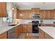 Charming kitchen featuring wood cabinets, stainless steel dishwasher, and subway tile backsplash at 5415 Fieldfreen Dr, Cumming, GA 30028