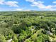 An aerial view reveals the home surrounded by tall, mature trees under a beautiful blue sky at 5902 Wills Orchard Rd, Cumming, GA 30040